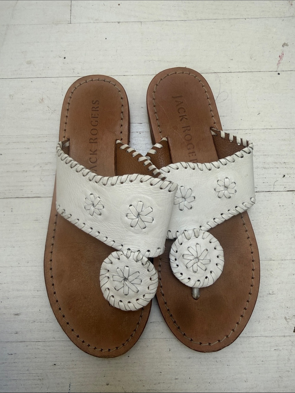Jack Rogers White Leather Daisy Slide Sandals